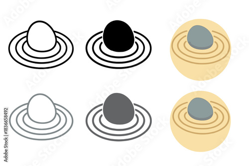 Zen Sand Art. Zen garden sand pattern with smooth concentric circles around stone, minimalist calm composition expressing balance,