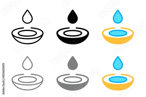 Serene Geometric Basin Icon. Abstract icon of circular basin and flowing droplet, geometric essence of tranquility and ritual