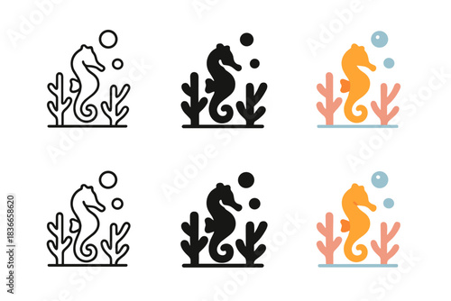 Seahorse Coral Serenity. Seahorse Coral Bubble, balanced underwater scene symbolizing peace and life, minimalist and organic,