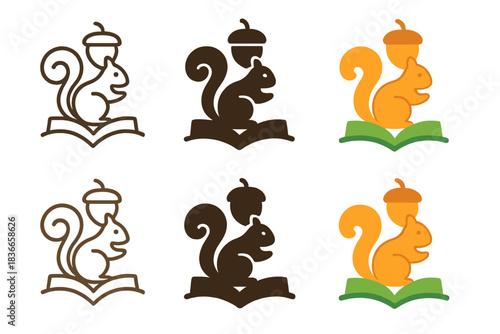 Woodland Storytelling Harmony. Squirrel Acorn Book, abstract woodland harmony connecting forest life and storytelling, first in