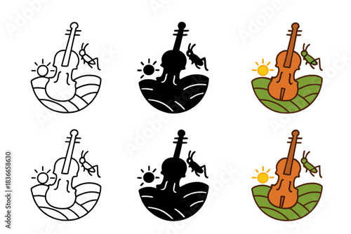 Cricket Field Violin. Cricket Field Violin, minimalist rural emblem merging nature’s song with musical harmony, first in line