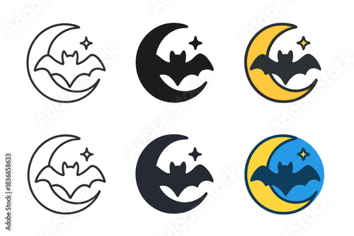 Bat Cave Moon. Bat Cave Moon, harmonious night icon merging natural silhouettes and celestial balance, first in line style with