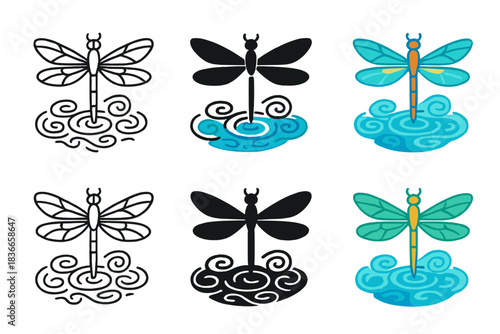 Dragonfly Wing Harmony. Dragonfly Pond Wing, abstract natural harmony blending geometric wings and fluid pond patterns, first in