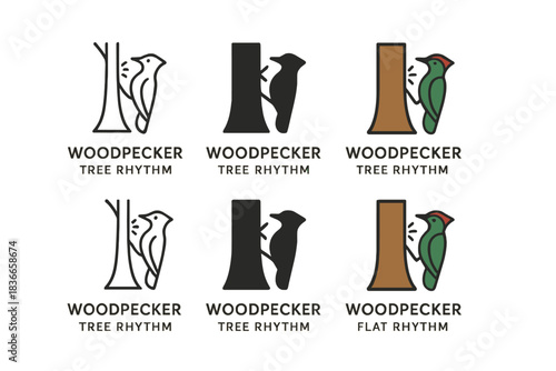 Woodpecker Tree Emblem. Woodpecker Tree Rhythm, minimalist woodland emblem symbolizing persistence, focus, and natural cadence,