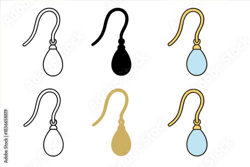 Pearl Earring Styles. Elegant earring with single pearl drop hanging from curved hook, smooth refined outline, first in line style