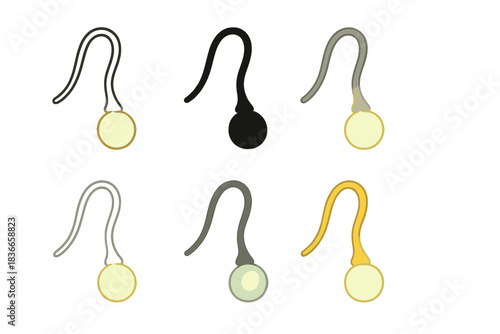 Elegant Pearl Earrings. Curved metal earring with pearl drop glowing softly at end, minimalist fluid design, first in line style