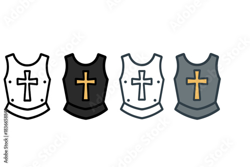 Knightly Honor Emblems. Armor chest plate engraved with cross symbolizing knightly honor, clean symmetrical structure, first in
