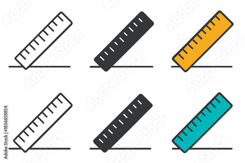 Stylized Ruler Design. Diagonal ruler placed over drawn line with clear increments, simple structured layout, first in line style