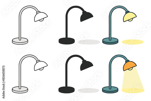 Stylish Modern Desk Lamp. Modern desk lamp with curved neck casting circular glow on surface, calm balanced shape, first in line