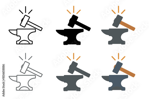 Anvil and Hammer Series. Anvil base with hammer resting and spark glow above, calm post-strike moment, first in line style with