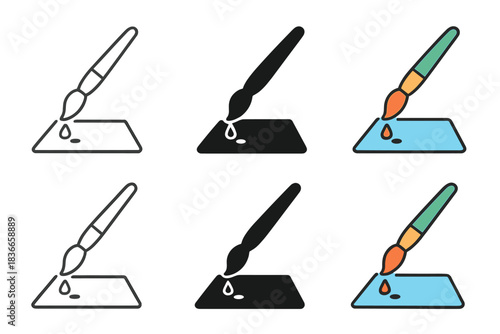 Dynamic Paintbrush Canvas. Paintbrush dripping small drop of color onto canvas, dynamic minimal layout, first in line style with