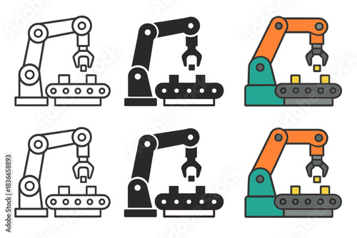 Robotic Arm Assembly. Robotic arm assembling small parts on factory line, smooth mechanical precision, first in line style with