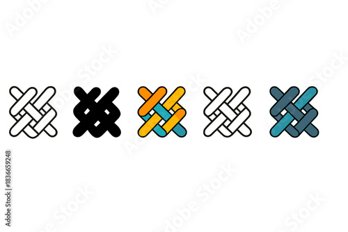 Colorful Wool Patterns. Wool Stitch Pattern first in line style with thin outline, second in solid style filled shape, third in