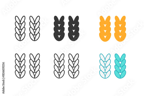 Colorful Knitted Patterns. Wool Knit Texture first in line style with thin outline, second in solid style filled shape, third in
