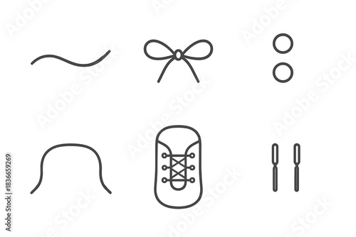Stringed Footgear Vector Icons. Line style vector icons of stringed footgear ties: narrow lace strip, neat knot, symmetrical