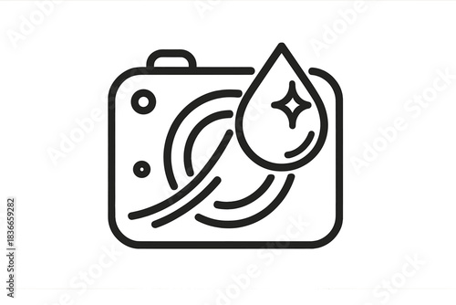 Lenstrail Icon Elements. Line style vector icons of lenstrail waterdrop: camera contour shape, lens boundary, trail motion curve,