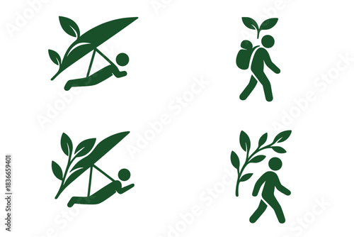 Nature's Guiding Elements. Icons for: a leafy stem guiding a pale glider, a soft sprout steering a calm traveler, a green twig