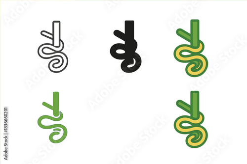 Pumpkin Vine Tendril Icon. Pumpkin vine tendril coiled around small stem, clean geometric minimal icon, first in line style with