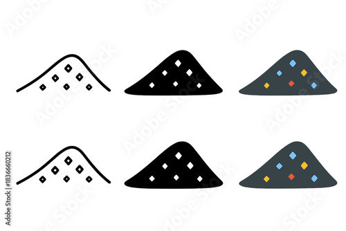 Black Sand Dune Icon. Black sand dune with small scattered magnetite crystals, elegant minimalist vector icon, first in line style