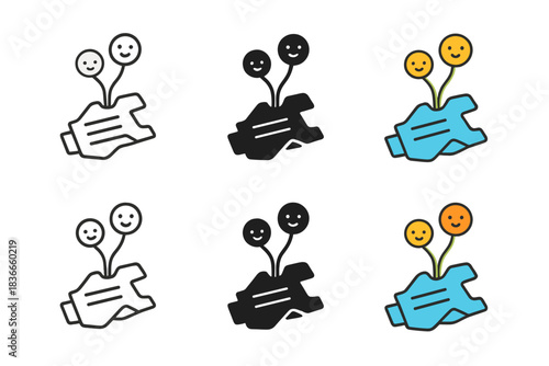 Symbiotic Creatures on Plastic. Tiny symbiotic creatures growing on discarded plastic fragments, abstract minimal vector, simple