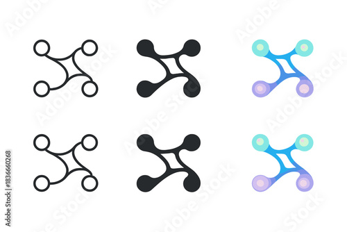 Glowing Lattice Matrix. Hybrid fluid-solid lattice with glowing dreamlike nodes, clean minimal vector icon, first in line style
