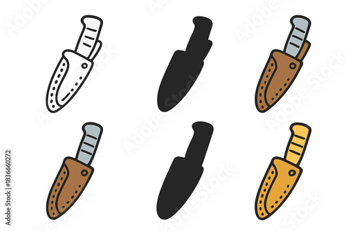 Leather Sheath Icons. Detailed leather sheath with molded interior for knife, clean minimal vector icon, first in line style with