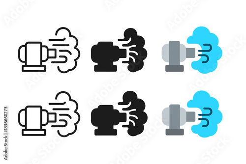 Misty Pneumatic Icon. Floating mist being drawn into metallic pneumatic device, simple minimal vector icon, first in line style
