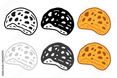 Artful Crust Variations. Close-up of freshly baked crust with slight char from brick oven, abstract minimal vector design, first