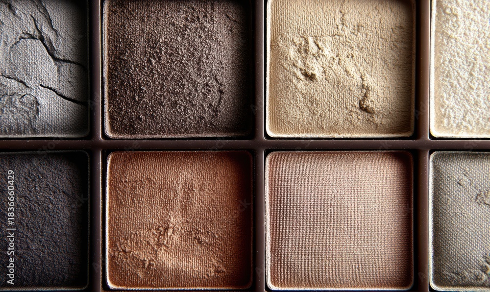 Fototapeta premium A row of makeup palettes with different shades of brown