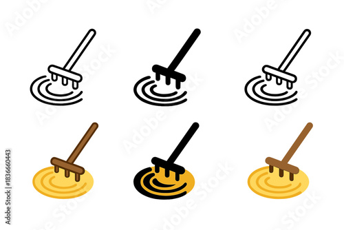 Set of six mop and water icons, some glowing, in two rows.