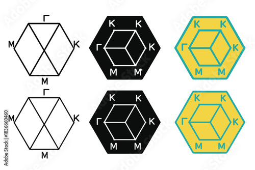 Hexagonal Brillouin Zone Diagram. Network of defect lines interconnecting across a continuous surface, geometric interplay of