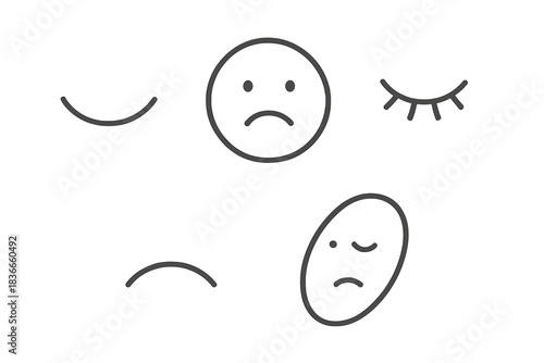 Minimal Emotion Icons. Line style icons of Minimal Emotions: abstract smile, continuous outline, closed eye, subtle curve, fluid