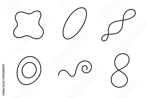 Organic Motion Icons. Line style icons of Organic Motion: morphing liquid outline, bending ellipse spine, undulating ribbon form,