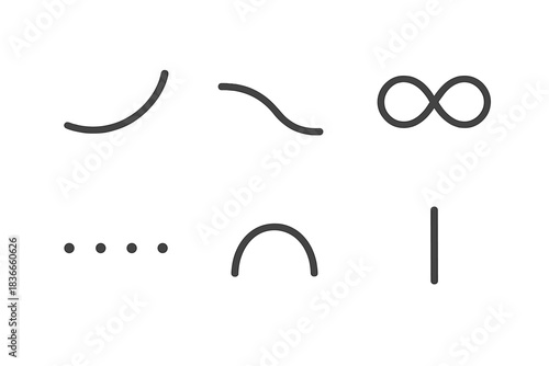 Iconic Emotion Flows. Line style icons of Simple Emotion Flow: rising curve of joy, falling arc of grief, looping balance shape,