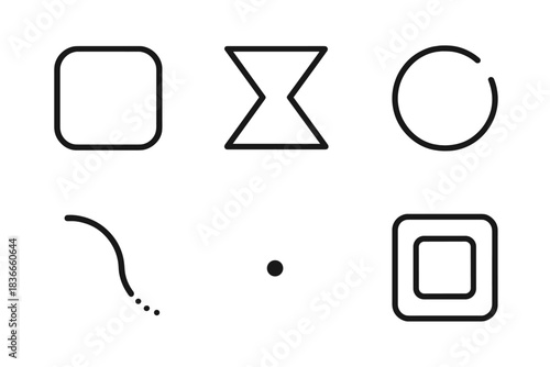 Void Composition Icons. Line style icons of Void Composition: quiet outline, hollow symmetry, incomplete form, dissolving curve,