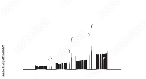 Abstract silhouette of a modern city skyline along the waterfront.