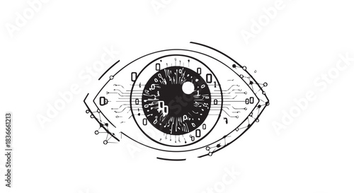 Abstract mechanical eye design with gears and circuitry illustrating futuristic vision technology and engineering.