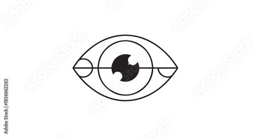 Minimalist abstract eye with globe motif, a geometric graphic symbol suggesting global vision and awareness.