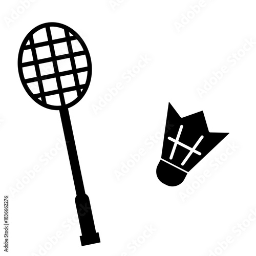 バドミントンのラケットとシャトルのシルエットイラスト