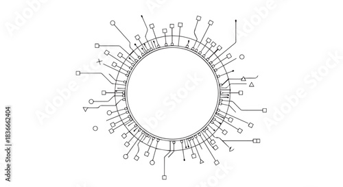 Radial circular diagram showing a network of labeled nodes around a central empty circle with interconnected spokes.