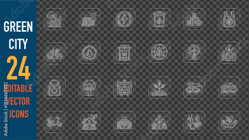 Green City Vector Icons Set for Sustainable Urban Development and Smart Ecology Solutions