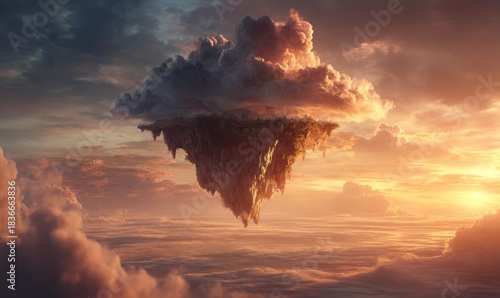 A cloud shaped like a pyramid is floating in the sky