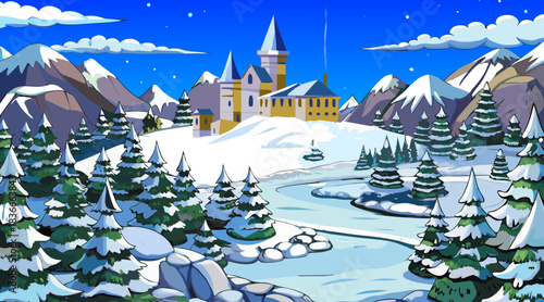 winter, snow panorama, landscape, background, nature, trees, fir trees, conifers, thawed patches, clouds, sky, scenery, frost, freshness, mint, relax, snow, mountain, cold, mountai