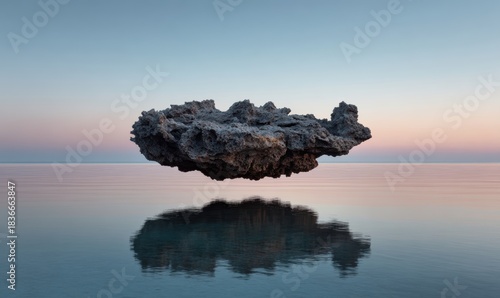 A large rock is floating in the ocean