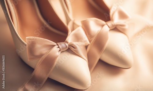 A pair of white shoes with bows on them