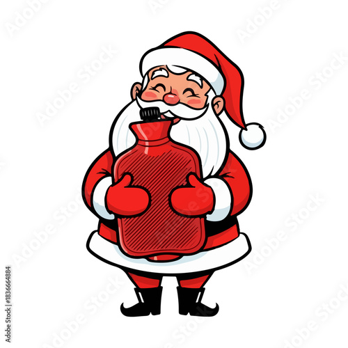Vintage Santa Claus with Hot Water Bottle Vector Illustration