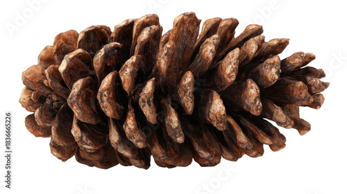 Pinecone with natural brown texture, a detailed view of the elongated coniferous seed head with scales on transparent background