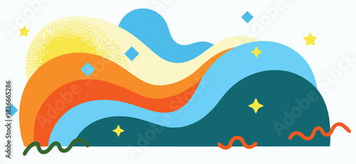 Abstractcolorfuldecorative illustrationwithwavesstarsandshapes for digital designs and decorations