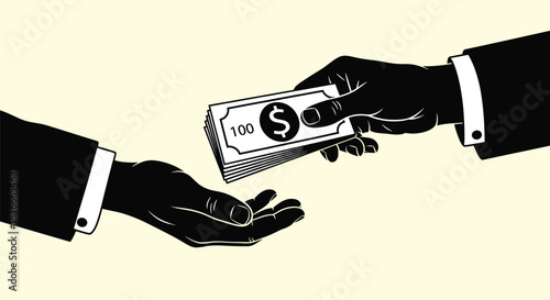 Hand Giving Money  Financial Transaction with Silhouette Style