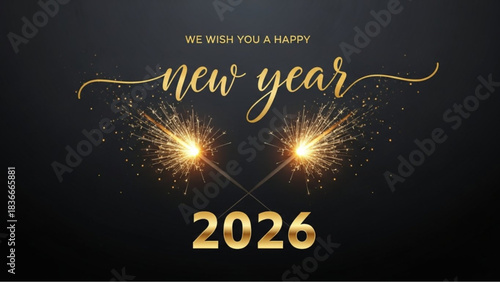 The New Year sparkles and wishes of 2026, where a celebratory design exudes joy and anticipation. With golden accents, sparklers, and elegant script. vector illustration